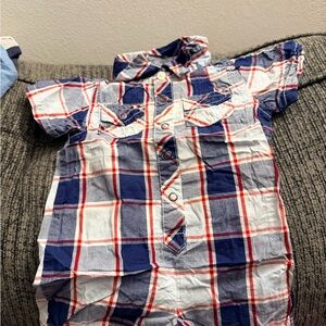Old Navy Blue and Red Plaid Kids Bodysuit